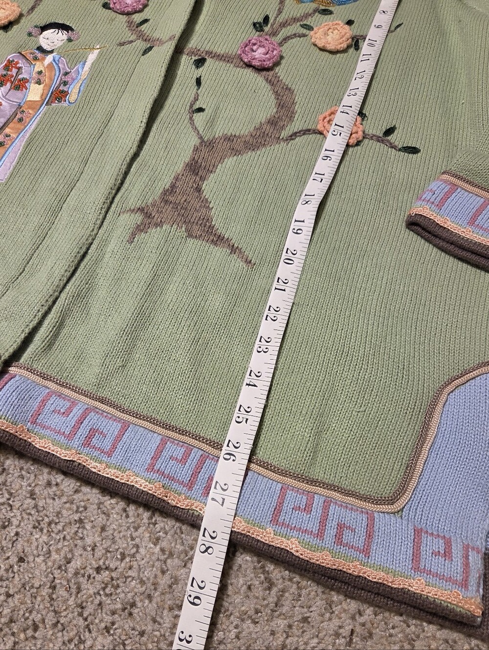 NWT Storybook Knits Asian Geisha Oriental 3d Sweater 1X Green Y2k 80s 90s Beads - Picture 5 of 10